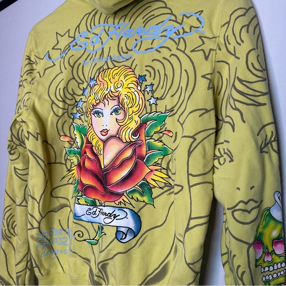 Authentic Ed Hardy by Christian Audigier yellow zip up hoodie - Picture 4 of 11